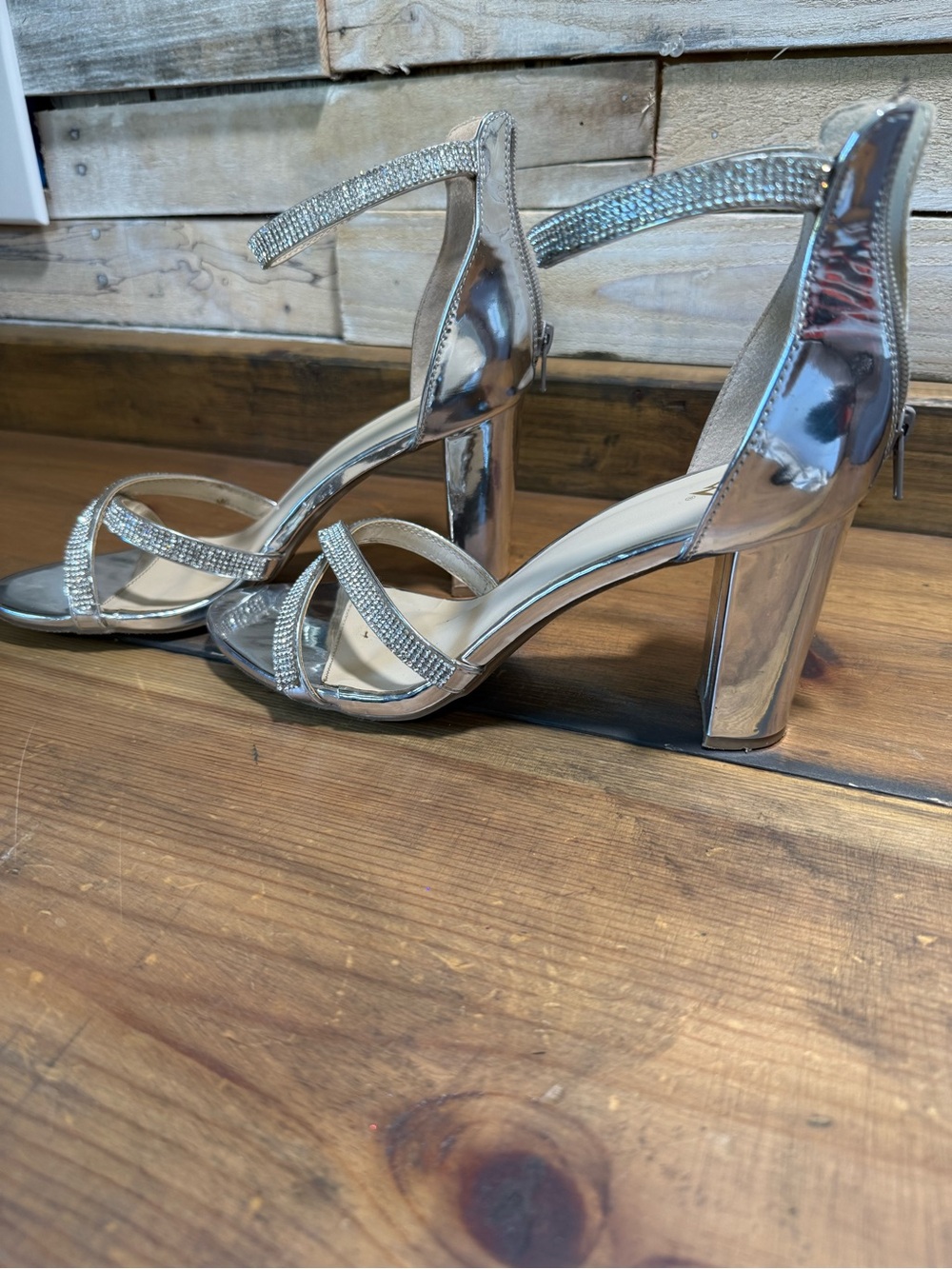 Windsor Silver Rhinestone Strappy Heels - Picture 4 of 5